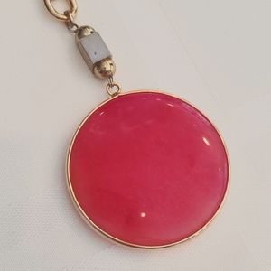 Neiman Marcus Gold Tone Chain & Round Pink Stone Necklace